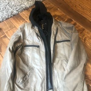 7 diamonds leather jacket with hoodie size medium